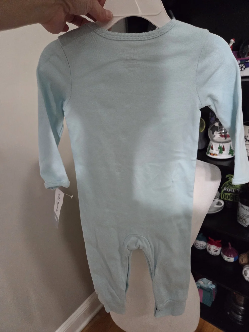 Carter's Light Blue Long-Sleeve Footie with Silver Glitter Text